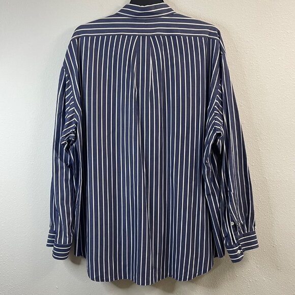 Ralph Lauren Mens XXL Blake Navy & White Striped Button-Up Shirt 100% Cotton - Picture 10 of 13